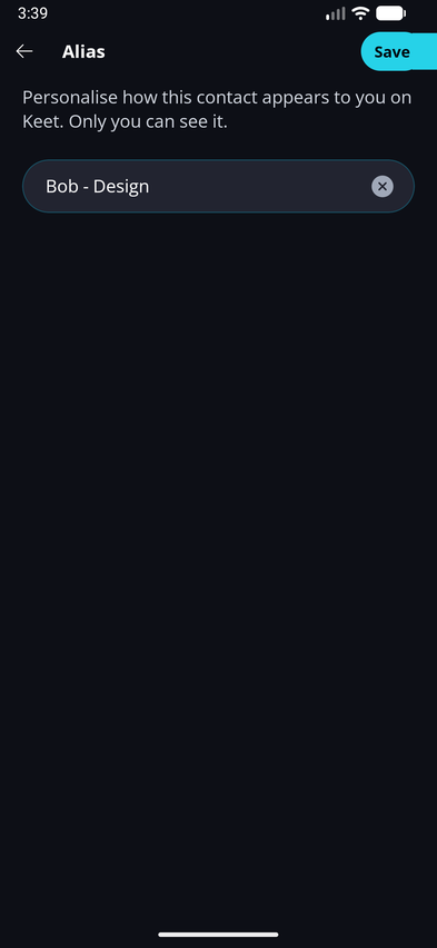 Contact Book π Β· Mobile Enter a custom name in Alias and tap Save.