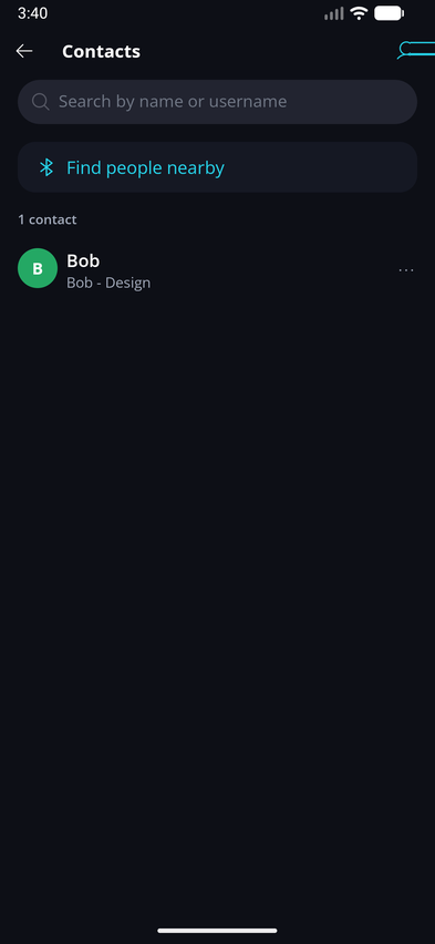Contact Book π Β· Mobile On mobile, the Contact Book list shows the public display name with your alias underneath.